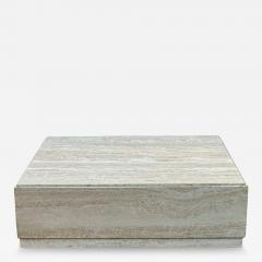 Low Midcentury Italian Modern Square Travertine Marble Cube Cocktail Table - 3549222