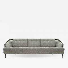 Low Profile MCM Walnut Frame Sofa in Grey Chenille - 842600