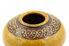 Low Round Yellow and Brown Patterned Rim Ceramic Vase - 4197424