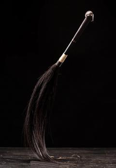 Lozi Wood and Bone Flywhisk with inlaid facial sculpture Zambia - 4267586