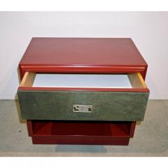 Luciano Frigerio 1970s Italian Green Leather Burgundy Side Tables with Mirror and Bronze Accents - 469786