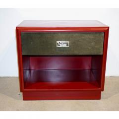Luciano Frigerio 1970s Italian Green Leather Burgundy Side Tables with Mirror and Bronze Accents - 469790