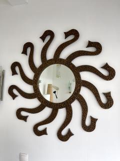 Luciano Frigerio Hammered Brass Mirror Octopus by Luciano Frigerio Italy 1970s - 2160559