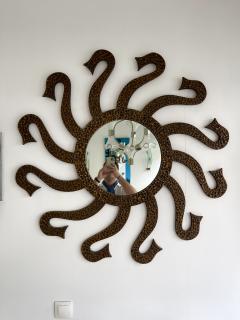 Luciano Frigerio Hammered Brass Mirror Octopus by Luciano Frigerio Italy 1970s - 2160564