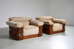 Luciano Frigerio Luciano Frigerio Norman Two Lounge Chairs in Walnut and Suede Italy 1968 - 3796681