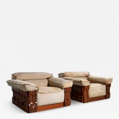 Luciano Frigerio Luciano Frigerio Norman Two Lounge Chairs in Walnut and Suede Italy 1968 - 3798475