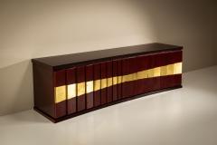 Luciano Frigerio Luciano Frigerio Romanus Credenza in Myrtle Wood Brass Italy 1970s - 4473684