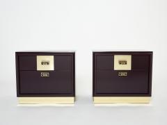 Luciano Frigerio Pair of Italian Luciano Frigerio Plum lacquered brass nightstands tables 1970s - 3000656