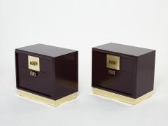 Luciano Frigerio Pair of Italian Luciano Frigerio Plum lacquered brass nightstands tables 1970s - 3000659