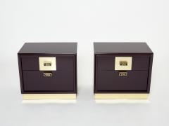 Luciano Frigerio Pair of Italian Luciano Frigerio Plum lacquered brass nightstands tables 1970s - 3000664
