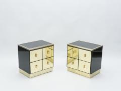 Luciano Frigerio Pair of Italian Luciano Frigerio black lacquered brass nightstands tables 1970s - 1337737