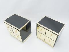 Luciano Frigerio Pair of Italian Luciano Frigerio black lacquered brass nightstands tables 1970s - 1337740