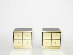 Luciano Frigerio Pair of Italian Luciano Frigerio black lacquered brass nightstands tables 1970s - 1950353