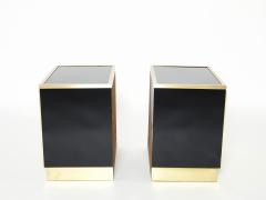 Luciano Frigerio Pair of Italian Luciano Frigerio black lacquered brass nightstands tables 1970s - 1950354