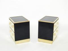 Luciano Frigerio Pair of Italian Luciano Frigerio black lacquered brass nightstands tables 1970s - 1950355