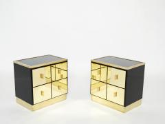 Luciano Frigerio Pair of Italian Luciano Frigerio black lacquered brass nightstands tables 1970s - 1950356
