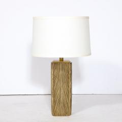 Luciano Frigerio Pair of Mid Century Feathered Brushed Brass Table Lamps by Luciano Frigerio - 3040190