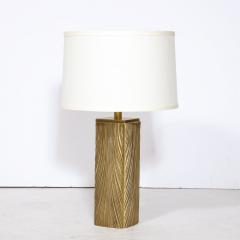 Luciano Frigerio Pair of Mid Century Feathered Brushed Brass Table Lamps by Luciano Frigerio - 3040192