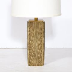 Luciano Frigerio Pair of Mid Century Feathered Brushed Brass Table Lamps by Luciano Frigerio - 3040195