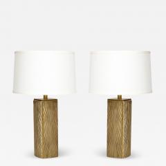 Luciano Frigerio Pair of Mid Century Feathered Brushed Brass Table Lamps by Luciano Frigerio - 3044655