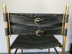 Luciano Frigerio Set of 5 Chairs Brass and Leather by Luciano Frigerio Italy 1970s - 618532