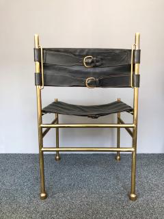 Luciano Frigerio Set of 5 Chairs Brass and Leather by Luciano Frigerio Italy 1970s - 618536