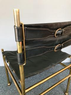 Luciano Frigerio Set of 5 Chairs Brass and Leather by Luciano Frigerio Italy 1970s - 618537