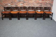 Luciano Frigerio Set of Six Italian Modern Rosewood and Leather Dining Chairs by Luciano Frigerio - 2987375