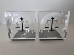 Lucite Acrylic Law Enameled Scales of Justice Book Ends - 1605594