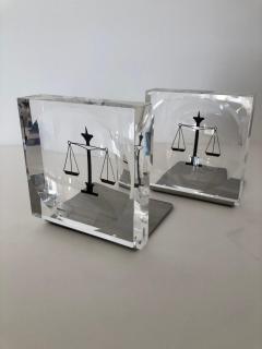 Lucite Acrylic Law Enameled Scales of Justice Book Ends - 1605598