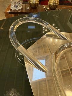 Lucite and Polished Aluminum Oval Tray with Sculptural Handles 1970s - 4442518