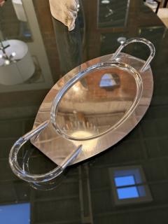 Lucite and Polished Aluminum Oval Tray with Sculptural Handles 1970s - 4442519