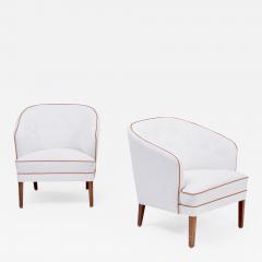 Ludvig Pontoppidan Pair of white reupholstered Danish Mid Century armchairs by Ludvig Pontoppidan - 1993835