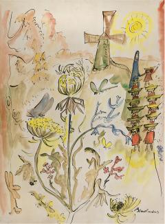 Ludwig Bemelmans Madeline in a Garden with Windmill Original Art twelve little girls - 4699610