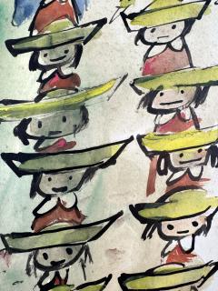 Ludwig Bemelmans Madeline in a Garden with Windmill Original Art twelve little girls - 4699612