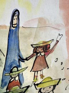 Ludwig Bemelmans Madeline in a Garden with Windmill Original Art twelve little girls - 4699617