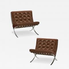 Ludwig Mies Van Der Rohe 2 Stainless Knoll Barcelona Chairs Milk Chocolate Brown - 4558415