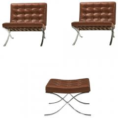 Ludwig Mies Van Der Rohe 2 Stainless Knoll Barcelona Chairs Ottoman Milk Chocolate Brown - 4487994