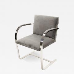 Ludwig Mies Van Der Rohe Brno Flat Bar Chair Upholstered in Light Gray Velvet Steel Frame - 3884065