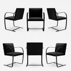 Ludwig Mies Van Der Rohe Brno Flat Bar Chairs in Noir Velvet Obsidian Gloss Frame Set of 6 - 612478