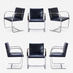 Ludwig Mies Van Der Rohe Brno Flat Bar Chairs in Original Navy Leather Set of 6 - 445767