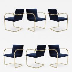 Ludwig Mies Van Der Rohe Brno Tubular Chair in Navy Velvet Polished Brass Set of 6 - 825965