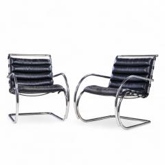 Ludwig Mies Van Der Rohe Mies van der Rohe for Knoll MR Mid Century Black Leather Lounge Chairs Pair - 4357128