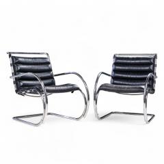 Ludwig Mies Van Der Rohe Mies van der Rohe for Knoll MR Mid Century Black Leather Lounge Chairs Pair - 4357129