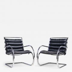 Ludwig Mies Van Der Rohe Mies van der Rohe for Knoll MR Mid Century Black Leather Lounge Chairs Pair - 4358446