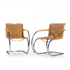 Ludwig Mies Van Der Rohe Mies van der Rohe for Knoll MR Mid Century Rattan and Chrome Chairs Pair - 4521879