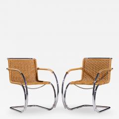 Ludwig Mies Van Der Rohe Mies van der Rohe for Knoll MR Mid Century Rattan and Chrome Chairs Pair - 4522062