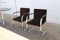 Ludwig Mies Van Der Rohe Pair BRNO Stainless Steel Flat Bar Arm Chairs - 3112784