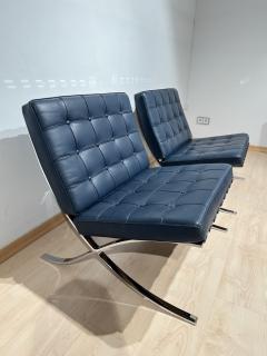 Ludwig Mies Van Der Rohe Pair of 1970s Barcelona Lounge Chairs by Mies van der Rohe in Blue Leather - 3086359