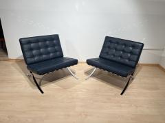 Ludwig Mies Van Der Rohe Pair of 1970s Barcelona Lounge Chairs by Mies van der Rohe in Blue Leather - 3086360